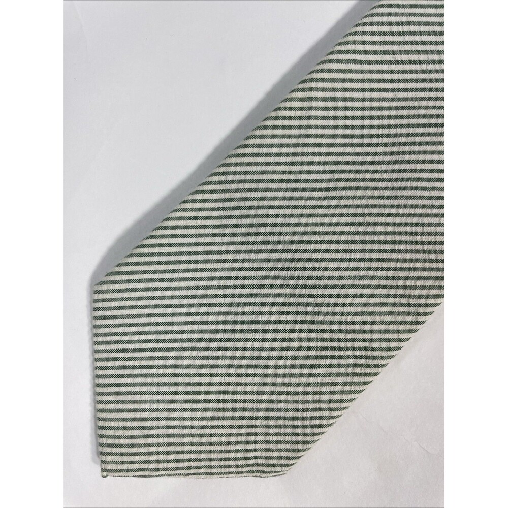 Men’s Cotton Striped Neck Tie Green White Charing Cross Made USA 3.25” x 55”